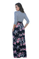Sexy Striped Navy Blue Floral Skirt Maxi Dress with Tie Waist