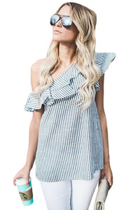 Sexy Striped One Sided Ruffle Top