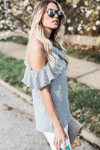 Sexy Striped One Sided Ruffle Top