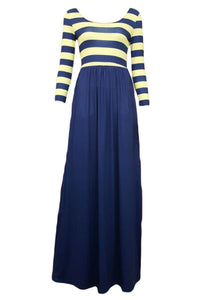 Sexy Striped Print And Navy Jersey Maxi Dress