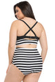 Sexy Striped Print Curvy High Waist Bikini Swimsuit