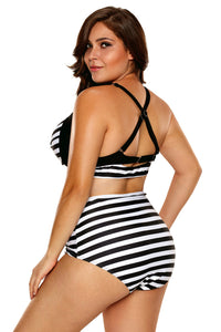 Sexy Striped Print Curvy High Waist Bikini Swimsuit
