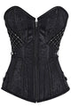 Sexy Stud and Faux Leather Trim Zip Front Black Brocade Corset
