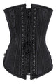 Sexy Stud and Faux Leather Trim Zip Front Black Brocade Corset