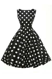 Sexy Stylish 50's Retro White Polka Dot Swing Dress in Black
