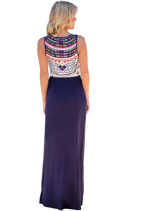 Sexy Stylish Aztec Print Sleeveless Purple Maxi Dress