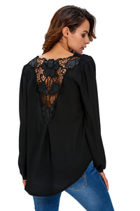 Sexy Stylish Crochet Back Wrap Front Black Blouse