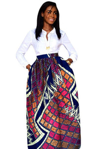 Sexy Stylish Diagram Block African Print Maxi Skirt