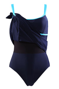 Sexy Stylish Double Shoulder Straps Navy One-piece Swimdress
