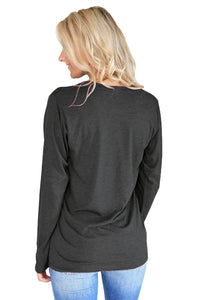 Sexy Stylish Letter Print Charcoal Long Sleeve Top