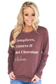Sexy Stylish Letter Print Maroon Long Sleeve Top