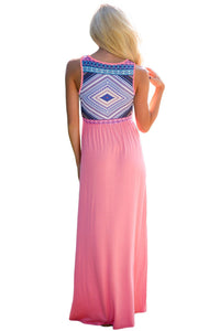 Sexy Stylish Tribal Print Sleeveless Coral Maxi Dress