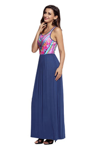 Sexy Stylish Tribal Print Sleeveless Navy Maxi Dress