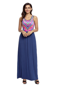 Sexy Stylish Tribal Print Sleeveless Navy Maxi Dress