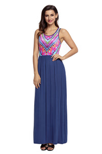 Sexy Stylish Tribal Print Sleeveless Navy Maxi Dress