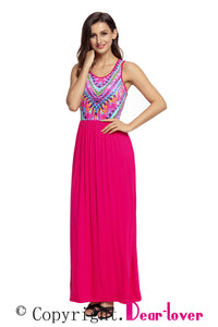Sexy Stylish Tribal Print Sleeveless Rosy Maxi Dress