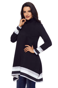 Sexy Stylish Varsity Striped Black Long Sleeve Tunic Top