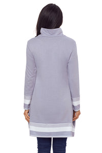 Sexy Stylish Varsity Striped Grey Long Sleeve Tunic Top