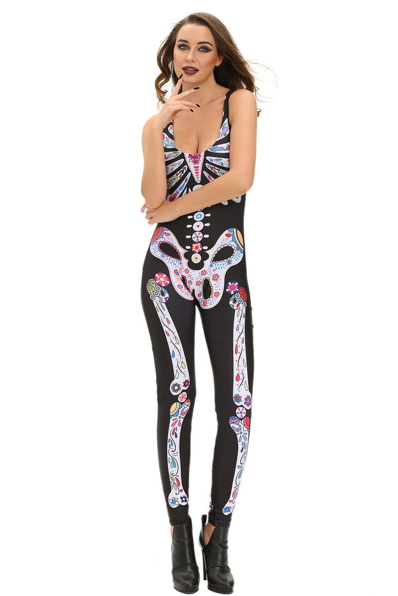 Sexy Sugar Skull Adult Womens Halloween Catsuit Costume Sexy Affordable Clothing 