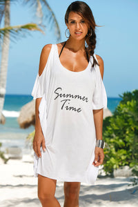 Sexy Summer Time White Cold Shoulder Casual Shirt Dress