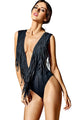 Sexy Super Low V Neck Fringed One-piece Swimsuit