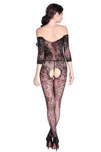 Sexy Swirl and Floral Lace Open Crotch Body Stocking