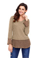 Sexy Tan Lace Sleeve and Hem Thermal Knit Sweater