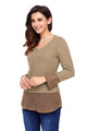 Sexy Tan Lace Sleeve and Hem Thermal Knit Sweater