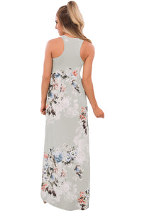 Sexy Taupe Floral Print Sleeveless Long Boho Dress