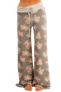 Sexy Taupe Floral Terry Wide Leg Pants