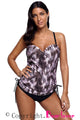 Sexy Taupe Fuzzy Print Sweetheart Tankini Swimsuit