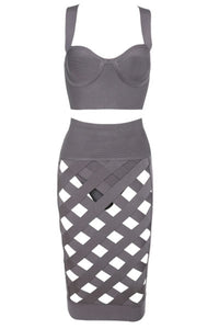 Sexy Taupe Open Caged Bandage Skirt Set