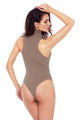 Sexy Taupe Ribbed Knit Cowl Neck Sleeveless Bodysuit