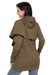 Sexy Taupe Tulip Wrap Cape Style Long Sleeve Hoodie