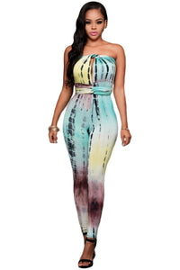 Sexy Teal Lime Tie Dye Print Multi-way Jumpsuit