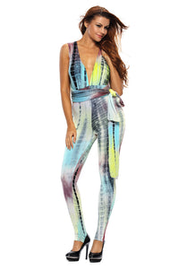 Sexy Teal Lime Tie Dye Print Multi-way Jumpsuit