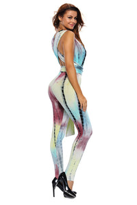 Sexy Teal Lime Tie Dye Print Multi-way Jumpsuit