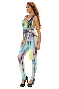 Sexy Teal Lime Tie Dye Print Multi-way Jumpsuit