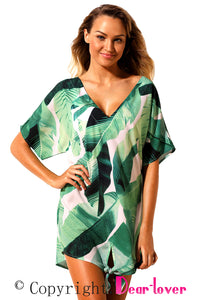 Sexy Tie The Knot Green Leaves Beach Cover-up