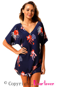 Sexy Tie The Knot Red Floral Beach Cover-up