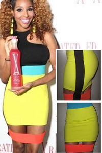 Sexy Trendy Neon Colors Stitched Celebrity Inspired Mini Dress