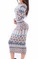 Sexy Tribal Print Scoop Back Long-sleeve Midi Dress