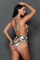 Sexy Tropical Print Ladder Back One Piece Swimsuit
