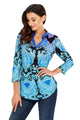 Sexy Turquoise Easily Obsessed Damask Print Split V Neck Tunic