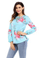 Sexy Turquoise Floral Criss Cross Long Sleeve Top