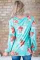 Sexy Turquoise Floral Criss Cross Long Sleeve Top