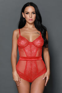 Sexy Underwire Cups Floral Lace Fishnet Teddy