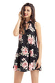 Sexy V Cut out Blooming Floral Print Black Background Dress