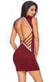 Sexy V Neck Hollow-out Silver Trim Red Bodycon Prom Dress