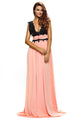 Sexy V Neck Lace Bodice Contrast Maxi Evening Dress